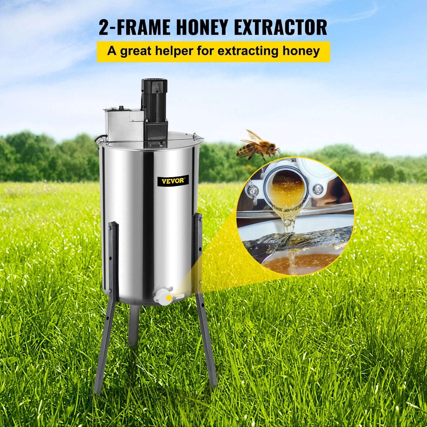 VEVOR Honey Extractor Frame Manual Electric Stainless Steel Honeycomb Spinner