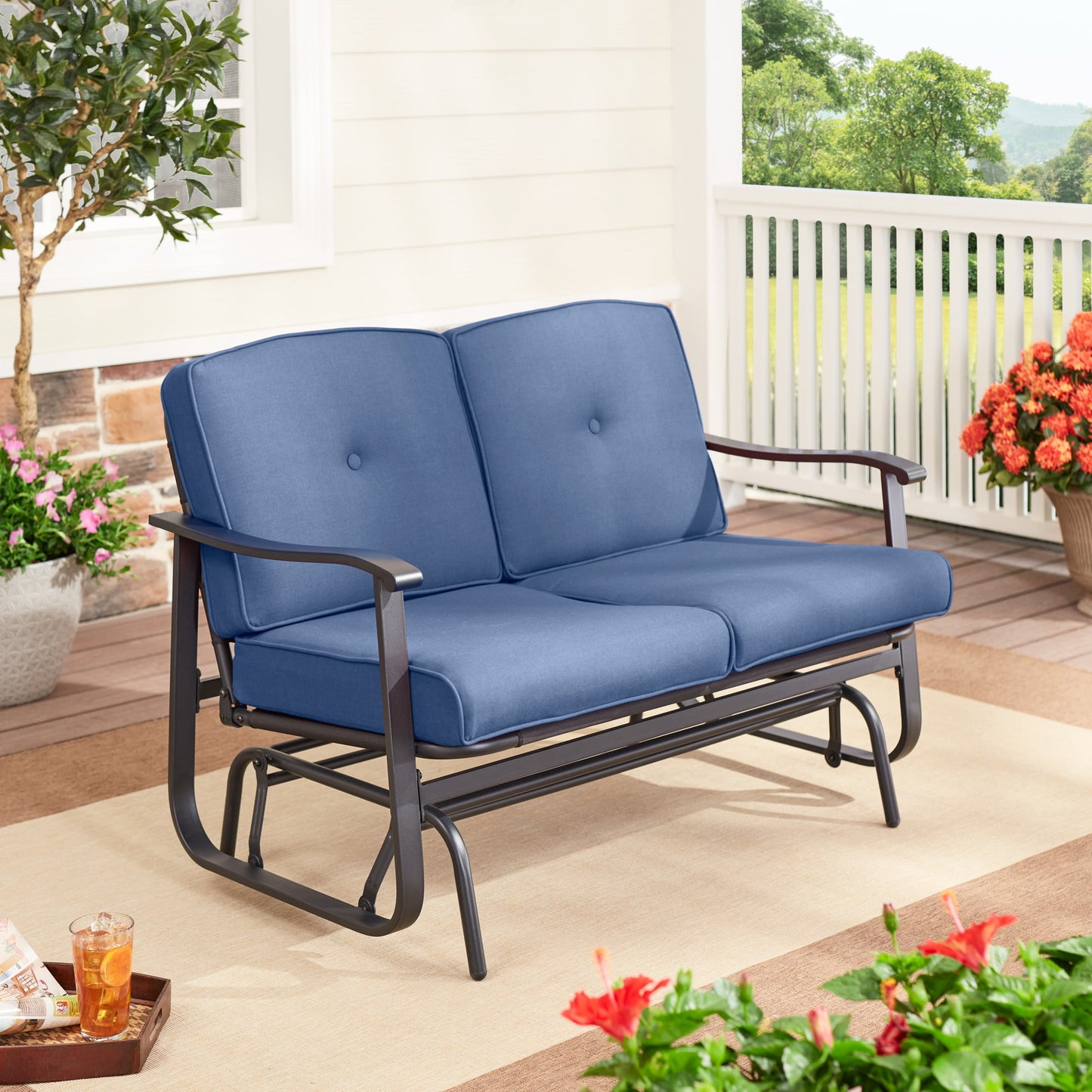 Mainstays Belden Park Outdoor Furniture Patio for 2-Person Glider Bench with Cushions