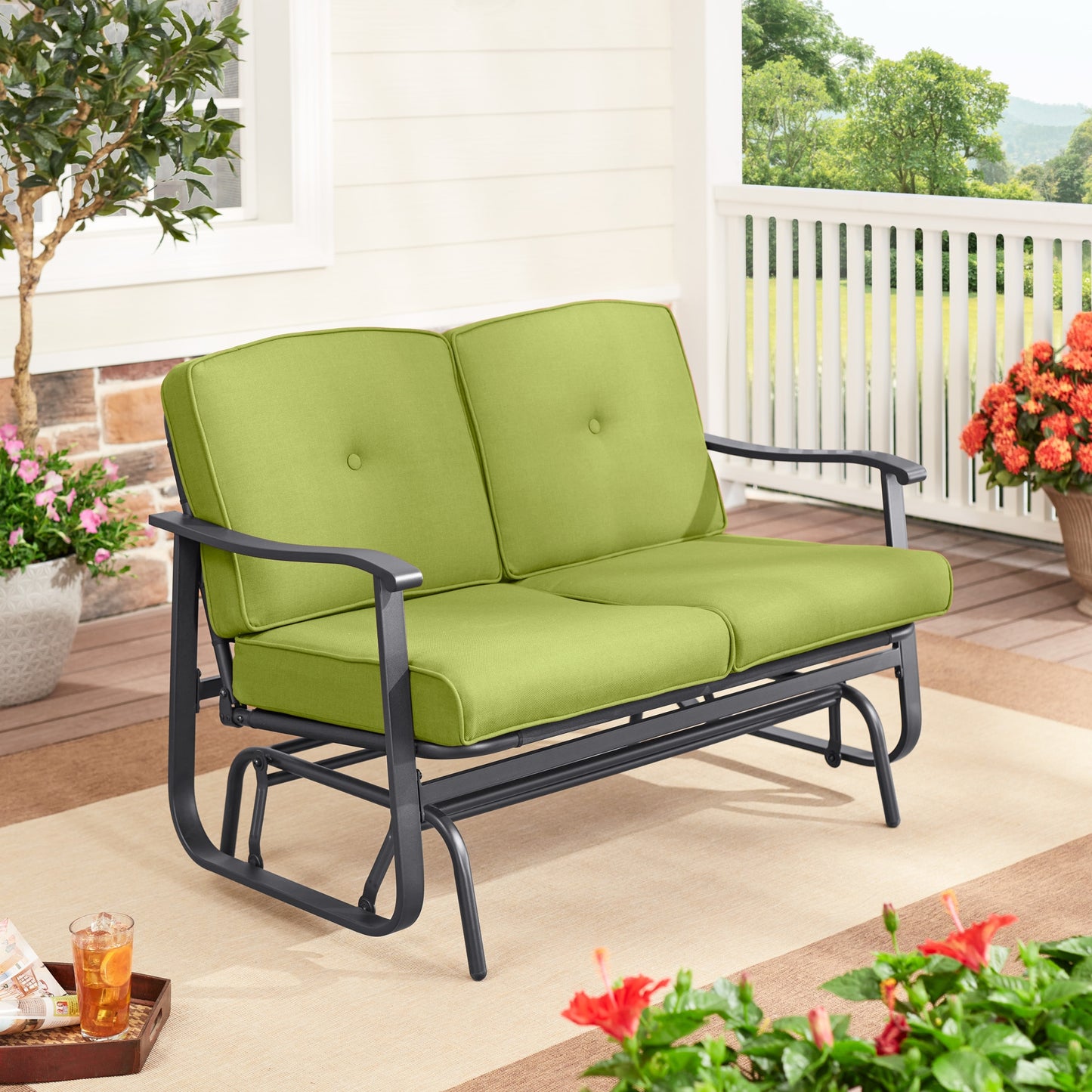 Mainstays Belden Park Outdoor Furniture Patio for 2-Person Glider Bench with Cushions