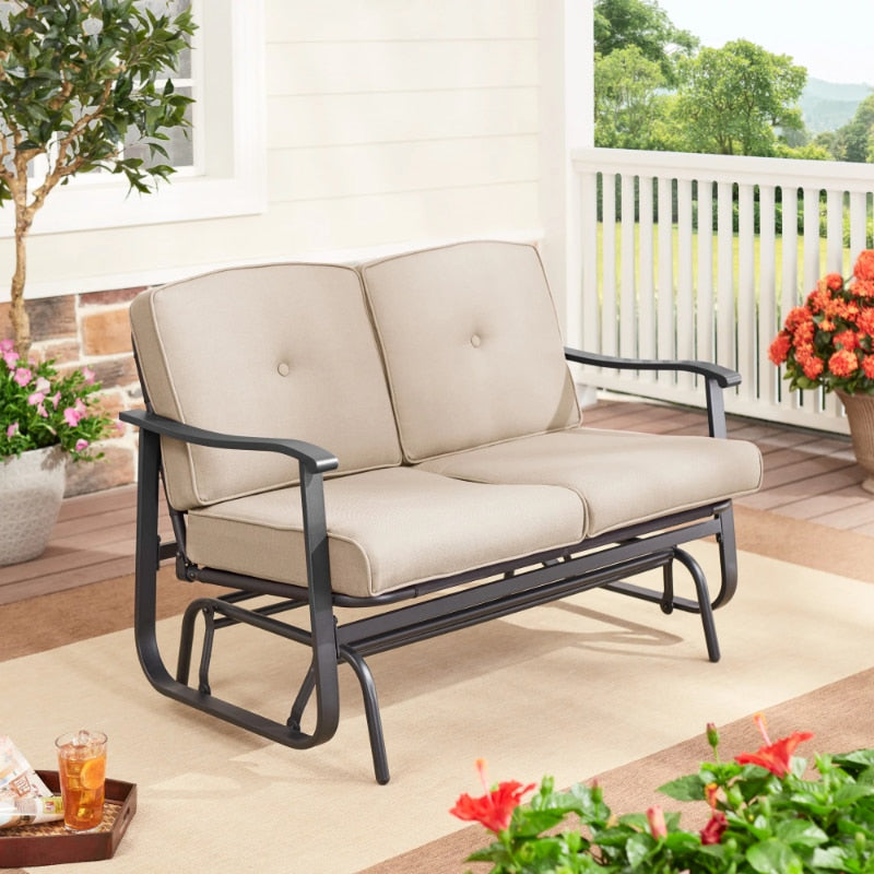 Mainstays Belden Park Outdoor Furniture Patio for 2-Person Glider Bench with Cushions